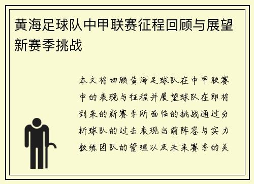 黄海足球队中甲联赛征程回顾与展望新赛季挑战